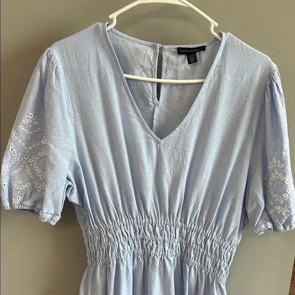 Saks Fifth Avenue Light Blue Midi Dress with Embroidered Sleeves - Picture 1 of 8